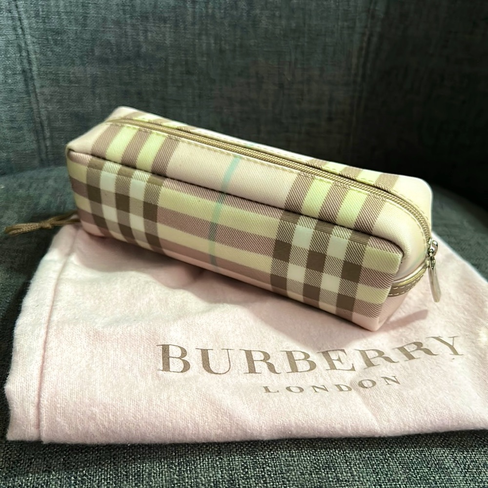 Burberry Pink Nova Check Cosmetic Pencil Pouch